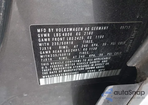 2014 Volkswagen Tiguan Se из США, поврежденный, VIN WVGAV3AX3EW533981